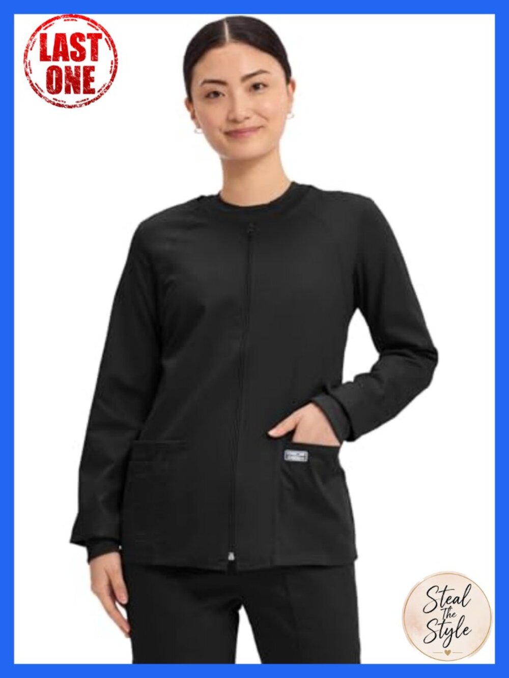 Cherokee Women's Zip Front Scrub Jacket 3 Pockets 2-Way Stretch Brushed Twill